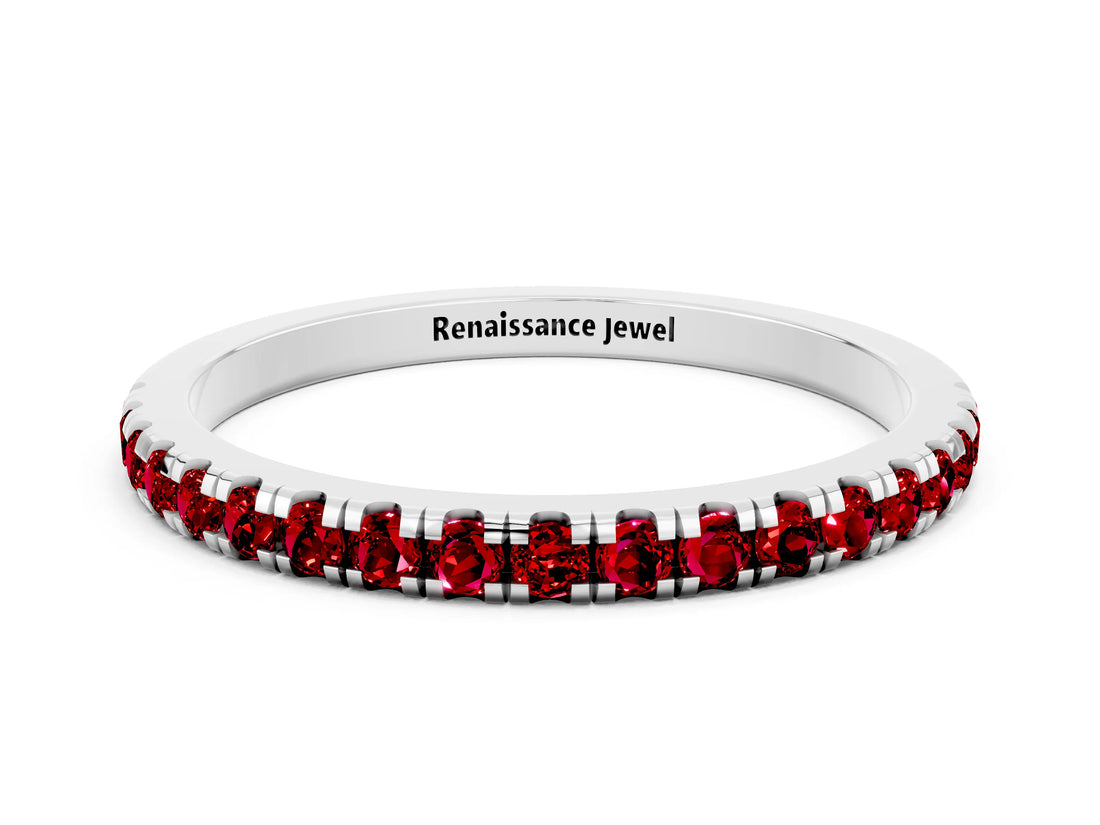 White gold Pavé Round Ruby Half Eternity Band with Shared Prong Setting_6