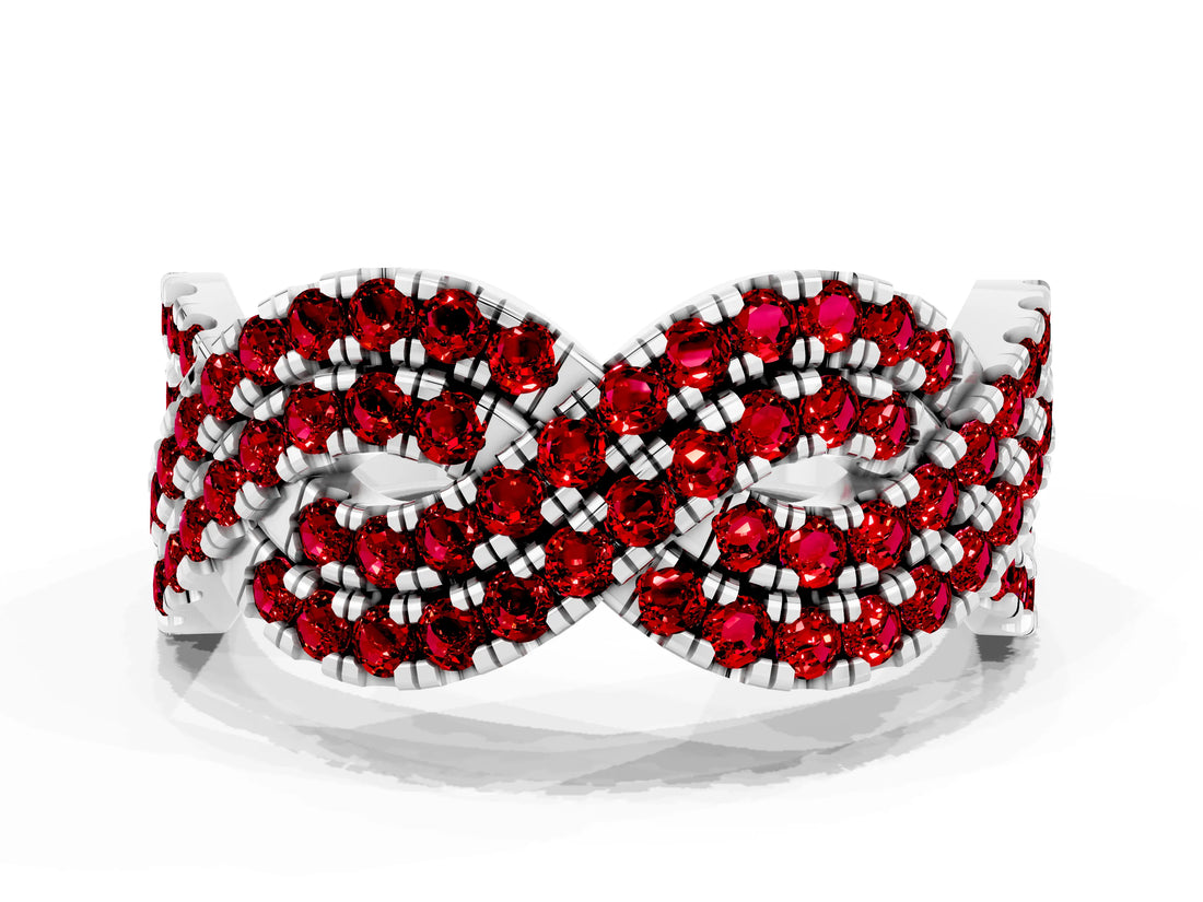 White gold Pavé Round Ruby Infinity Twist Band with Shared Prong Setting_6