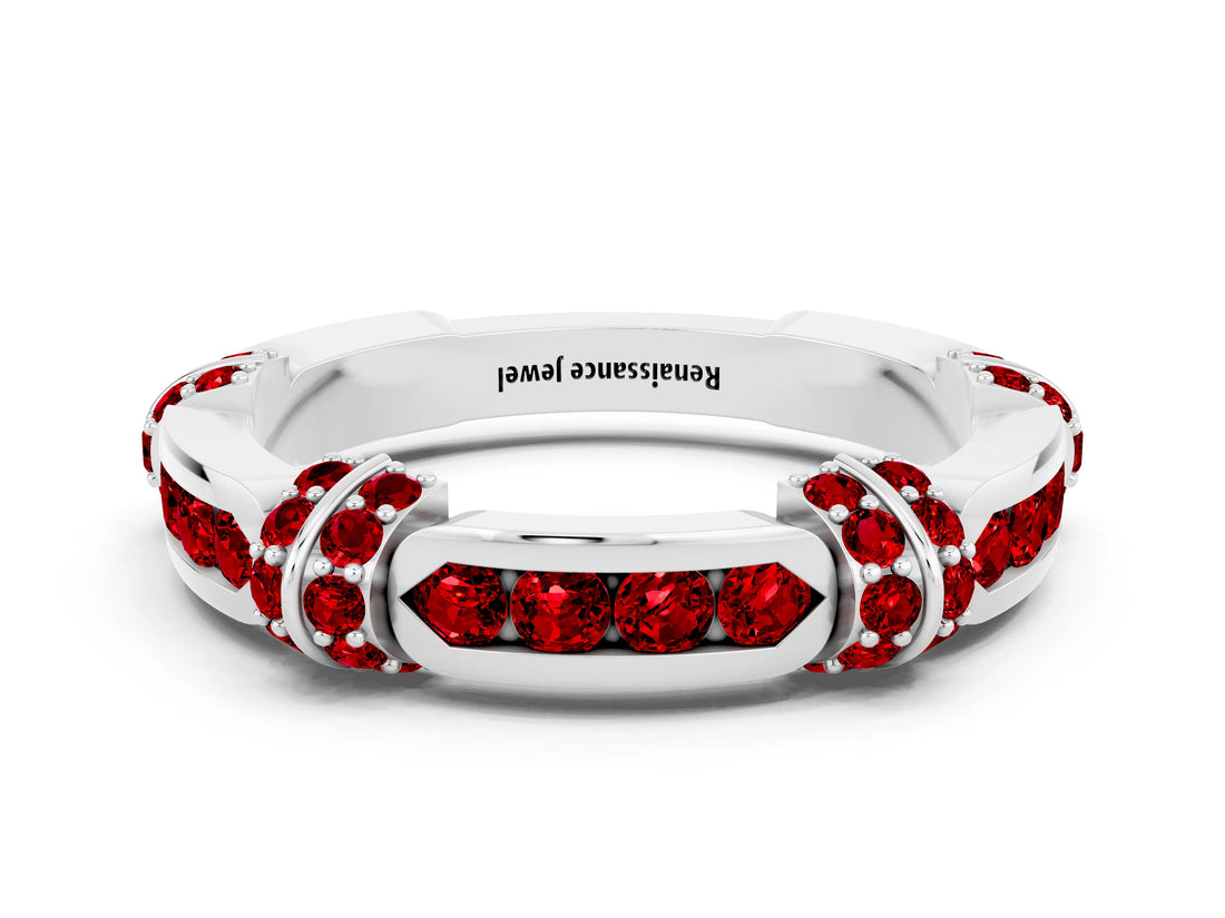 White gold Pavé Round Ruby Link Band with Bezel Setting_18
