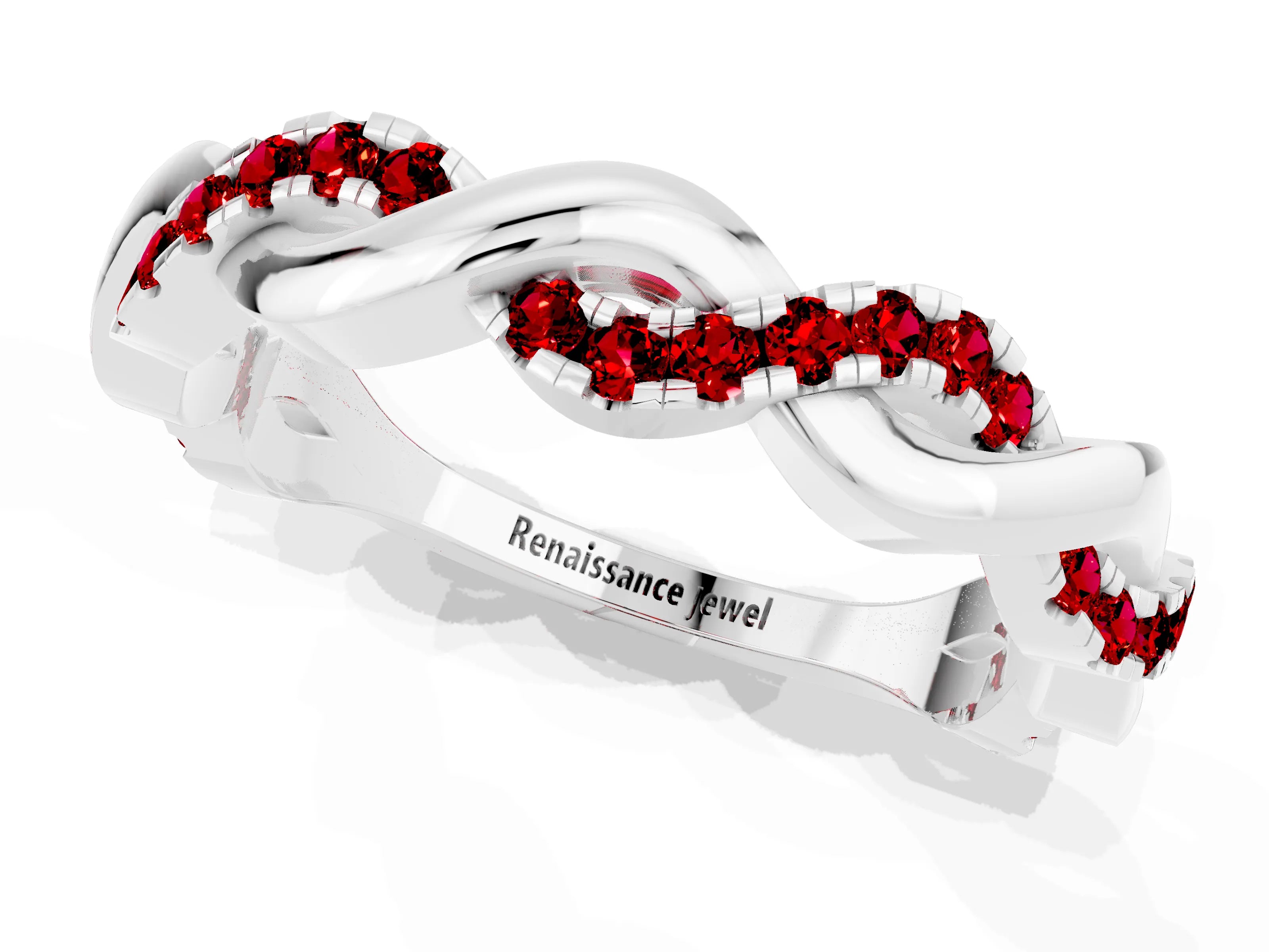 White gold Pavé Round Ruby Twist Eternity Band with Shared Prong Setting_7