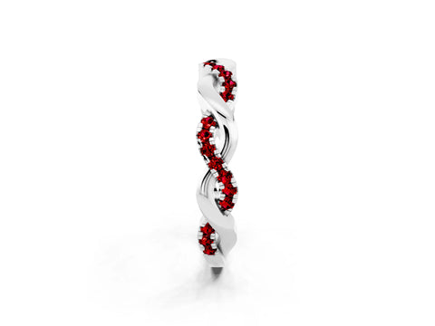 White gold Pavé Round Ruby Twist Eternity Band with Shared Prong Setting_8
