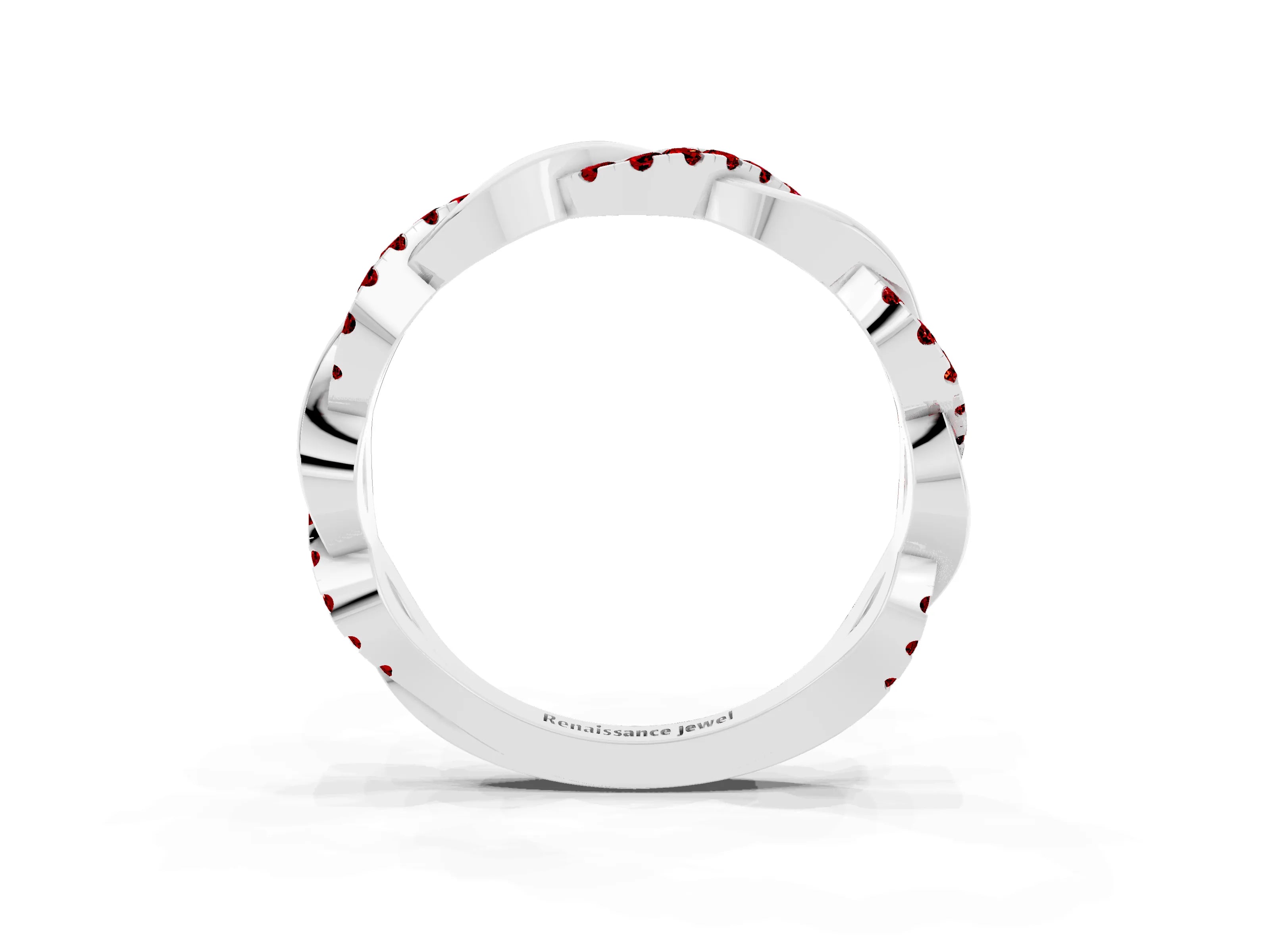 White gold Pavé Round Ruby Twist Eternity Band with Shared Prong Setting_9
