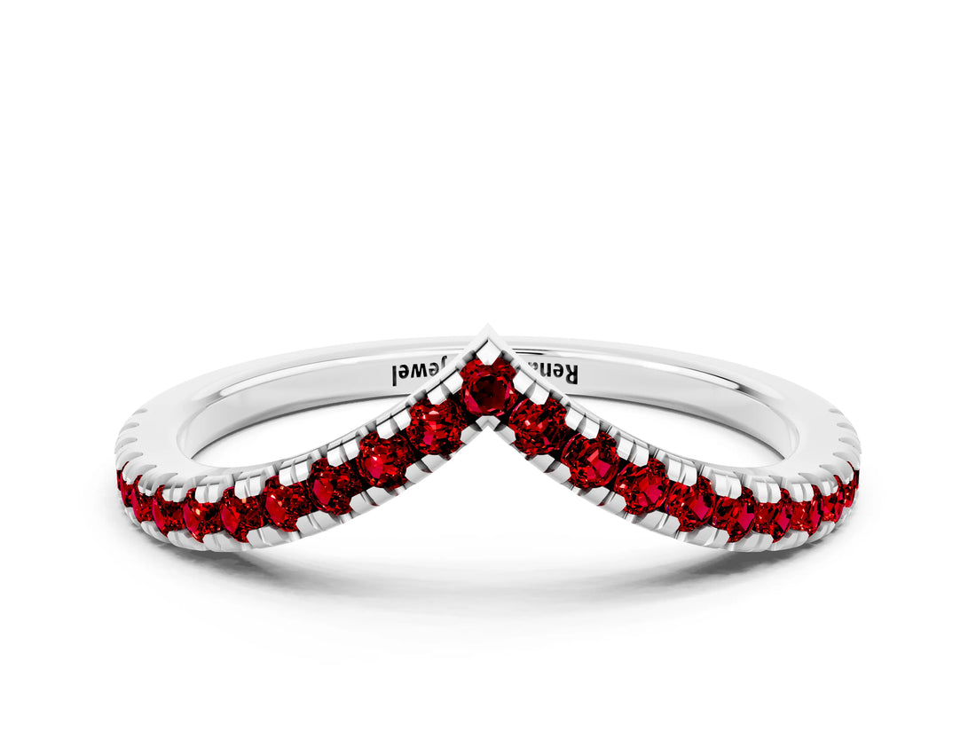 White gold Pavé Round Ruby V-Shaped Chevron Band with Shared Prong Setting_6