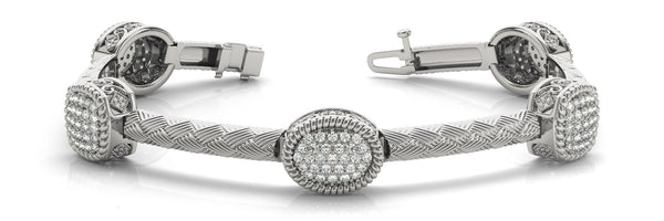 White gold Pavé Round Stone Braided Band Bezel Prong Bracelet