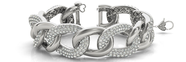 White gold Pavé Round Stone Chain Link Bracelet with Heart Clasp