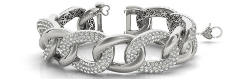 White gold Pavé Round Stone Chain Link Bracelet with Heart Clasp