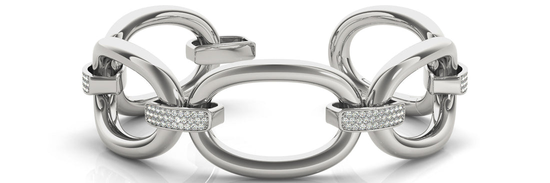 White gold Pavé Round Stone Link Bracelet with Channel Setting
