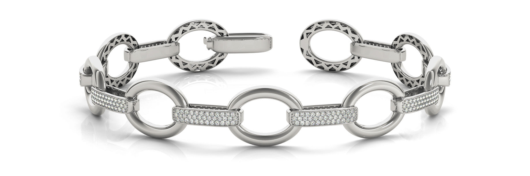 White gold Pavé Round Stone Open Link Bracelet with Bezel Setting