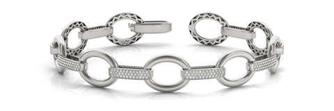 White gold Pavé Round Stone Open Link Bracelet with Bezel Setting