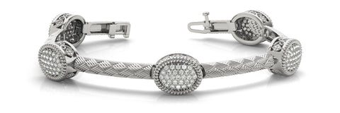 White gold Pavé Round Stone Woven Band Bracelet with Bezel Setting
