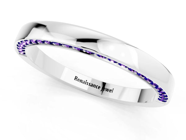 Platinum Round Tanzanite Side Pave Half Eternity Band with Plain Top