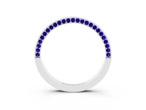 Platinum Round Tanzanite Side Pave Half Eternity Band with Plain Top