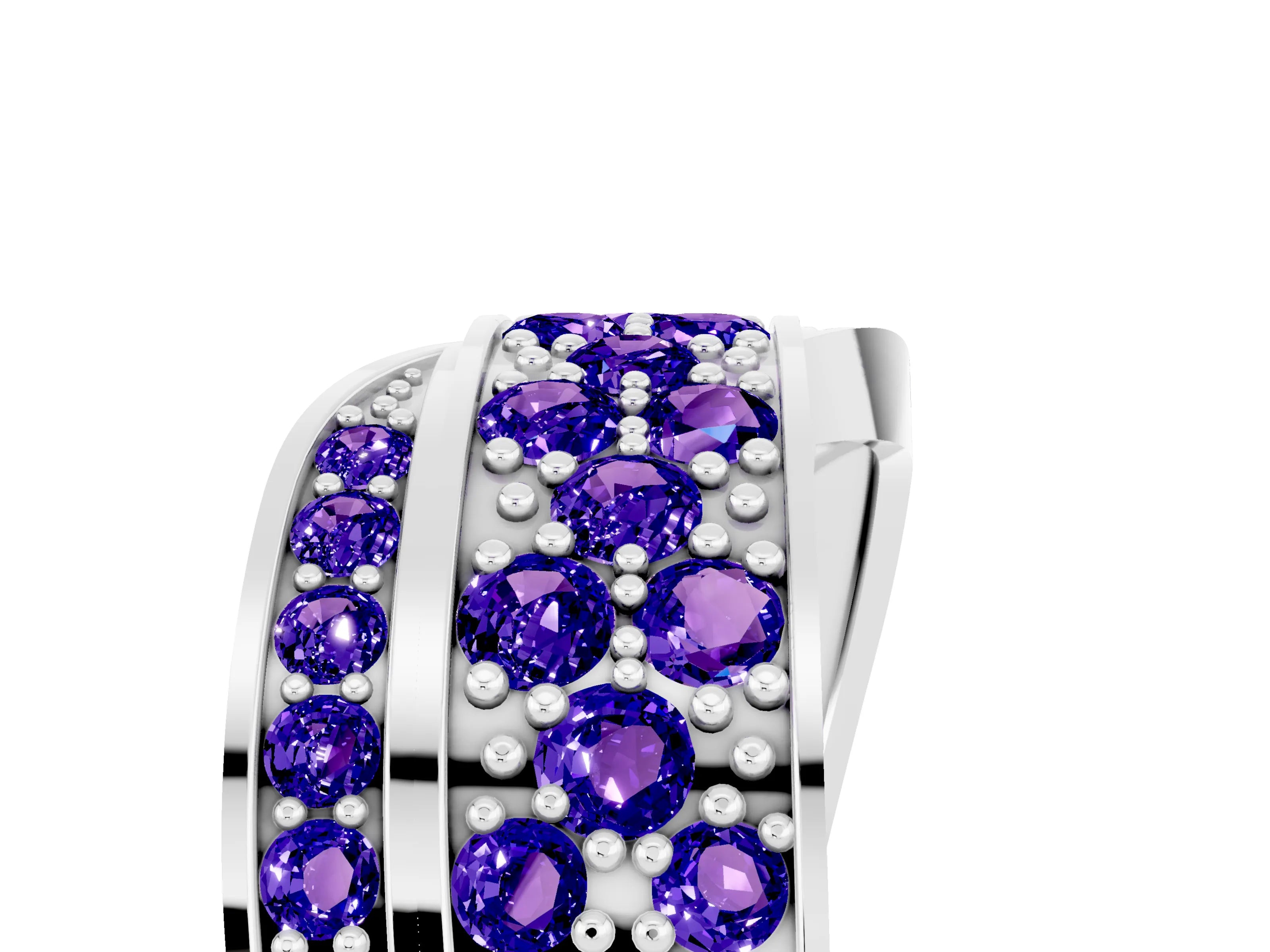 White gold Pavé Round Tanzanite Crossover Band with Bead Prong Setting_11