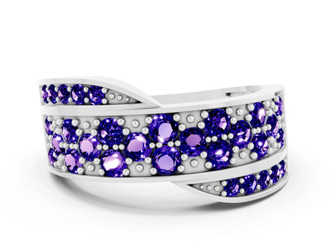 White gold Pavé Round Tanzanite Crossover Band with Bead Prong Setting_6