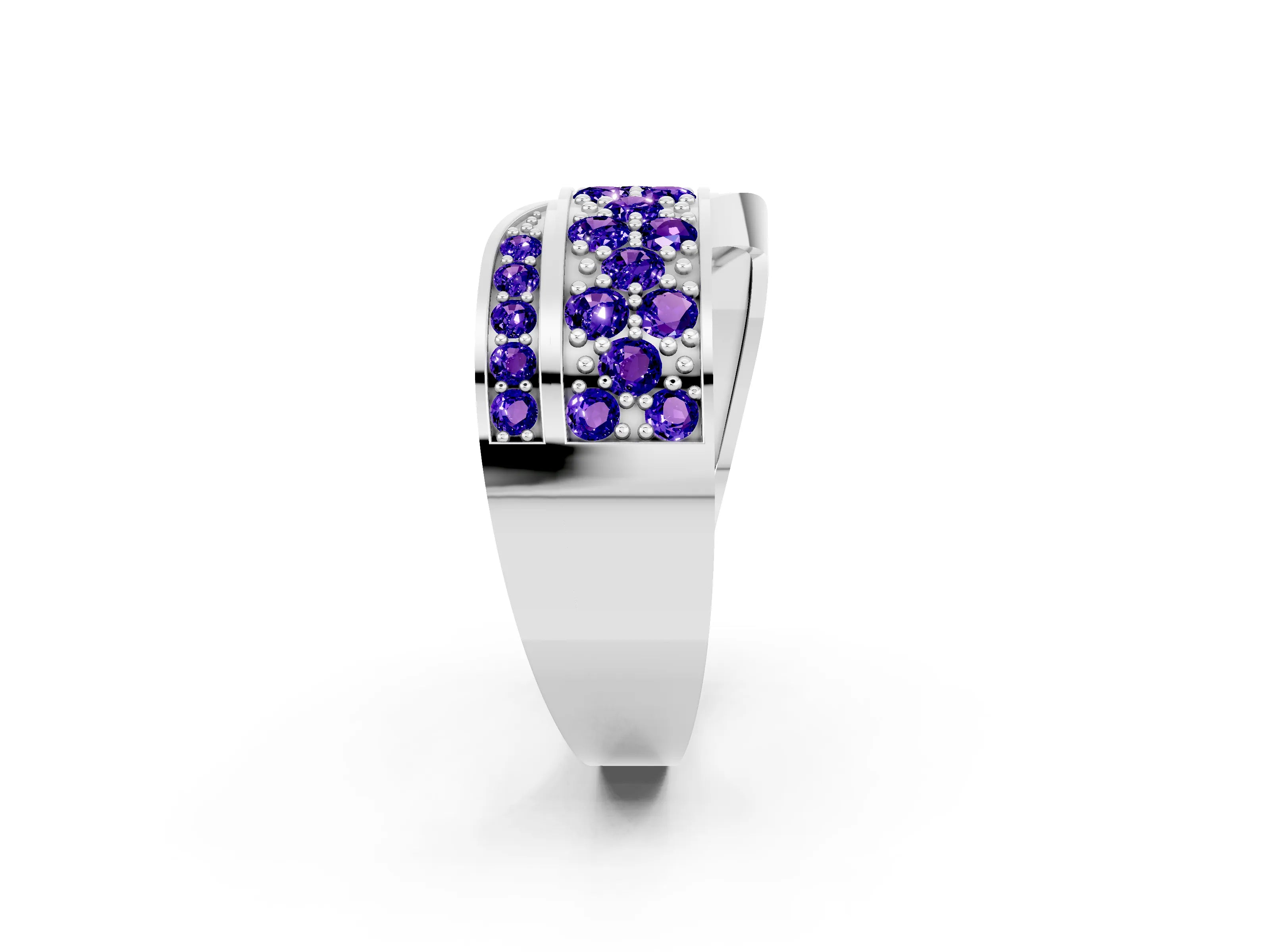 White gold Pavé Round Tanzanite Crossover Band with Bead Prong Setting_8