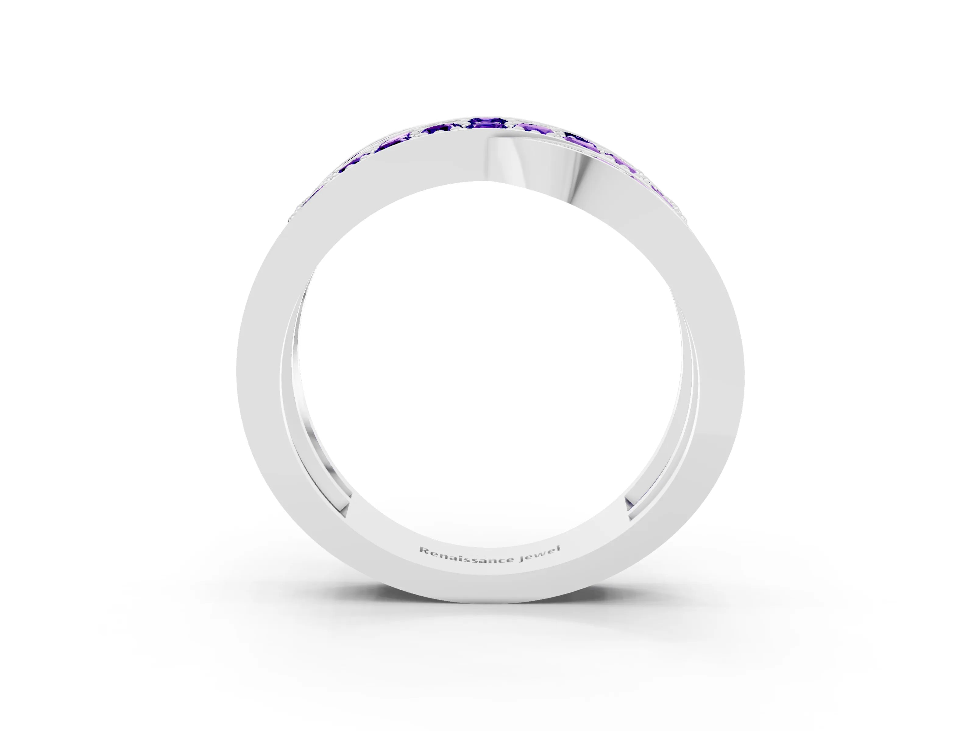 White gold Pavé Round Tanzanite Crossover Band with Bead Prong Setting_9