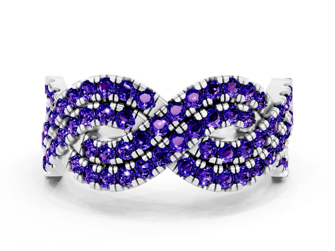 White gold Pavé Round Tanzanite Infinity Twist Band with Shared Prong Setting_10