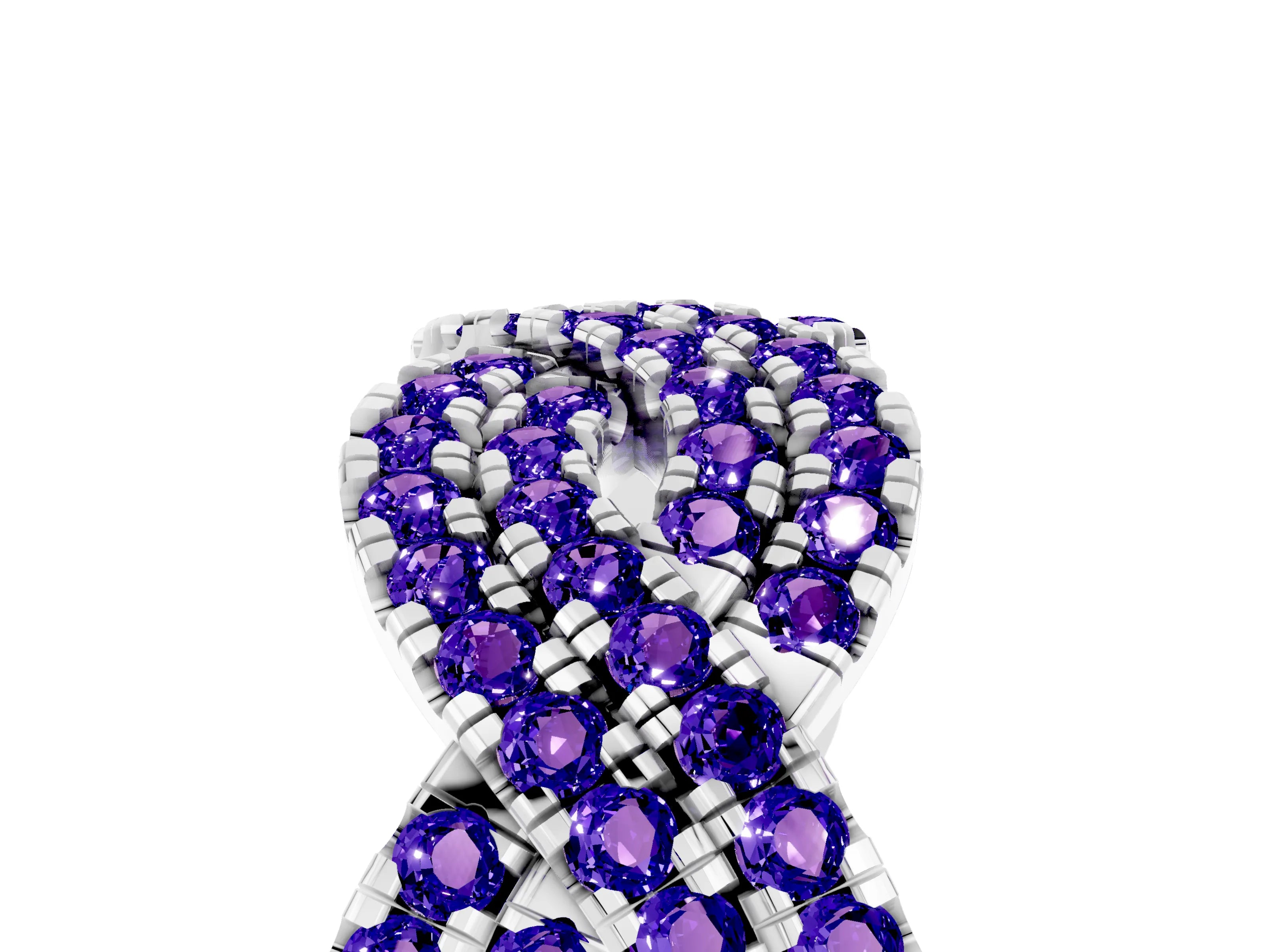 White gold Pavé Round Tanzanite Infinity Twist Band with Shared Prong Setting_11