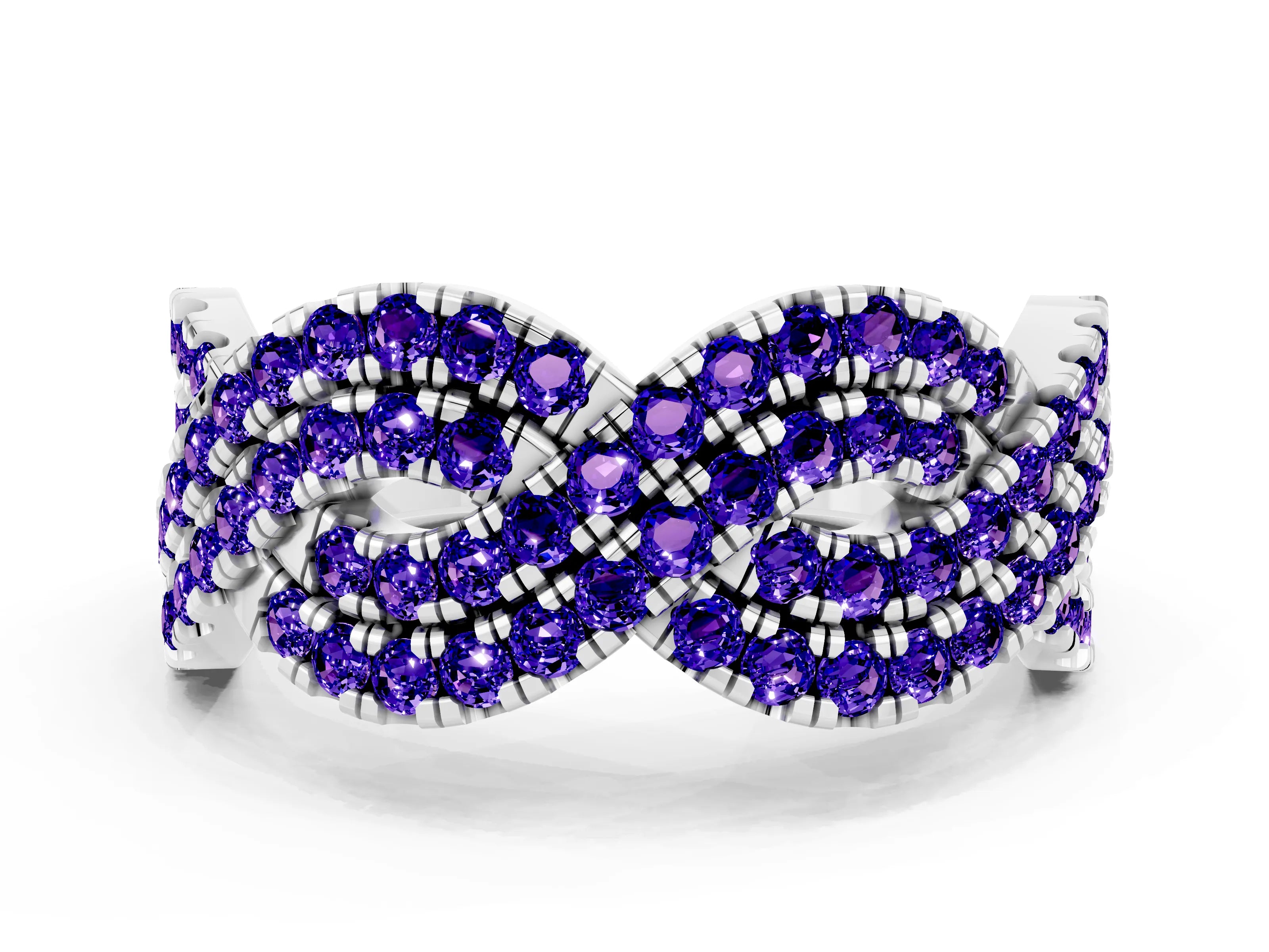 White gold Pavé Round Tanzanite Infinity Twist Band with Shared Prong Setting_12