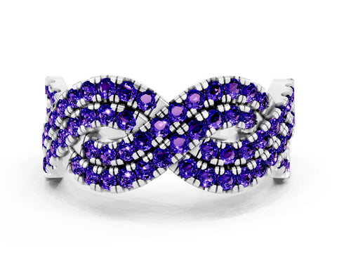 White gold Pavé Round Tanzanite Infinity Twist Band with Shared Prong Setting_12