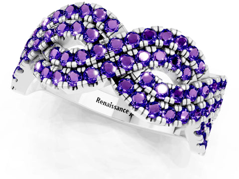 White gold Pavé Round Tanzanite Infinity Twist Band with Shared Prong Setting_13