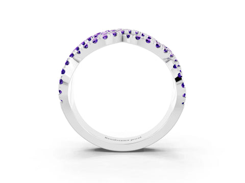 White gold Pavé Round Tanzanite Infinity Twist Band with Shared Prong Setting_15