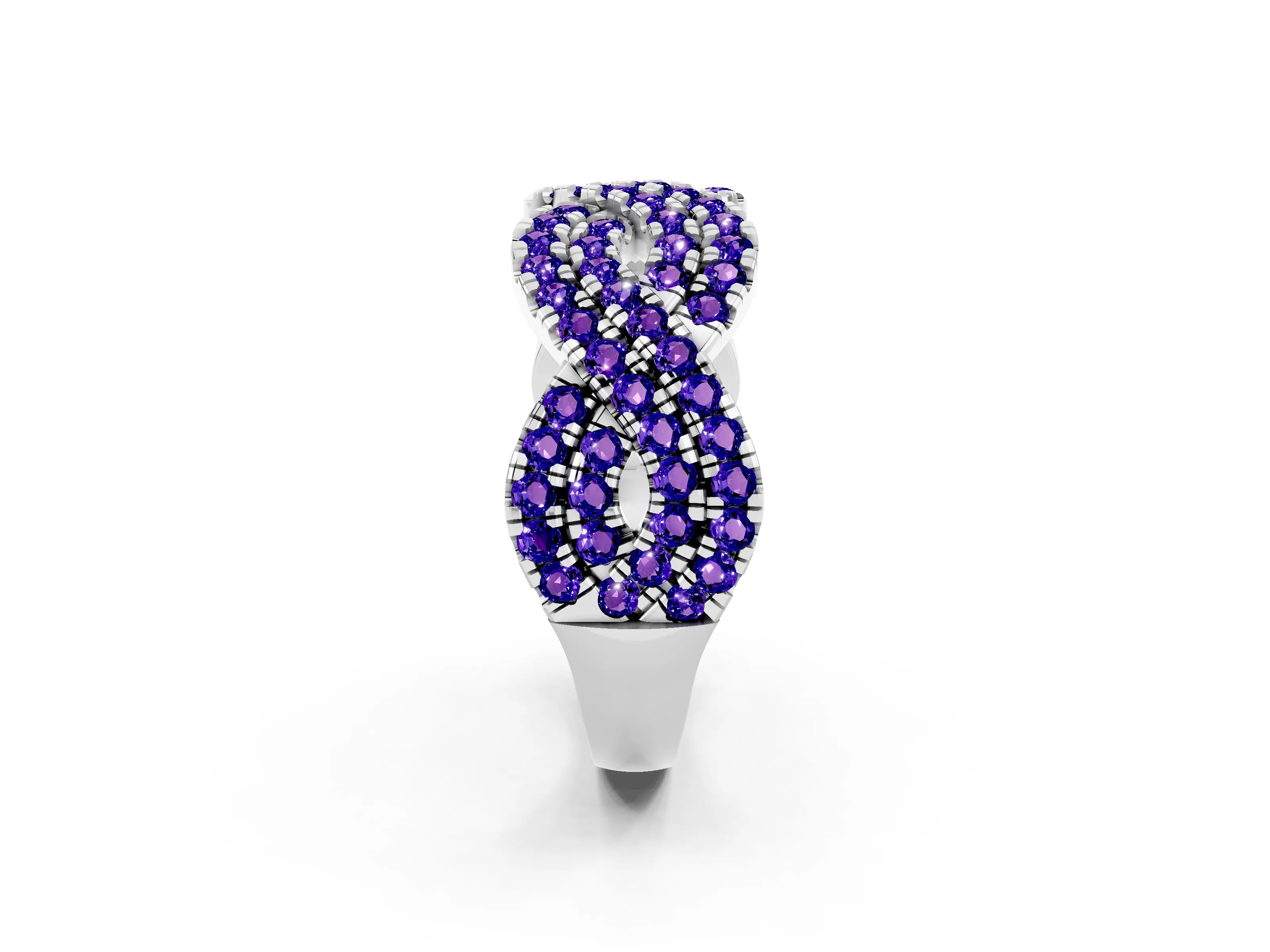 White gold Pavé Round Tanzanite Infinity Twist Band with Shared Prong Setting_8