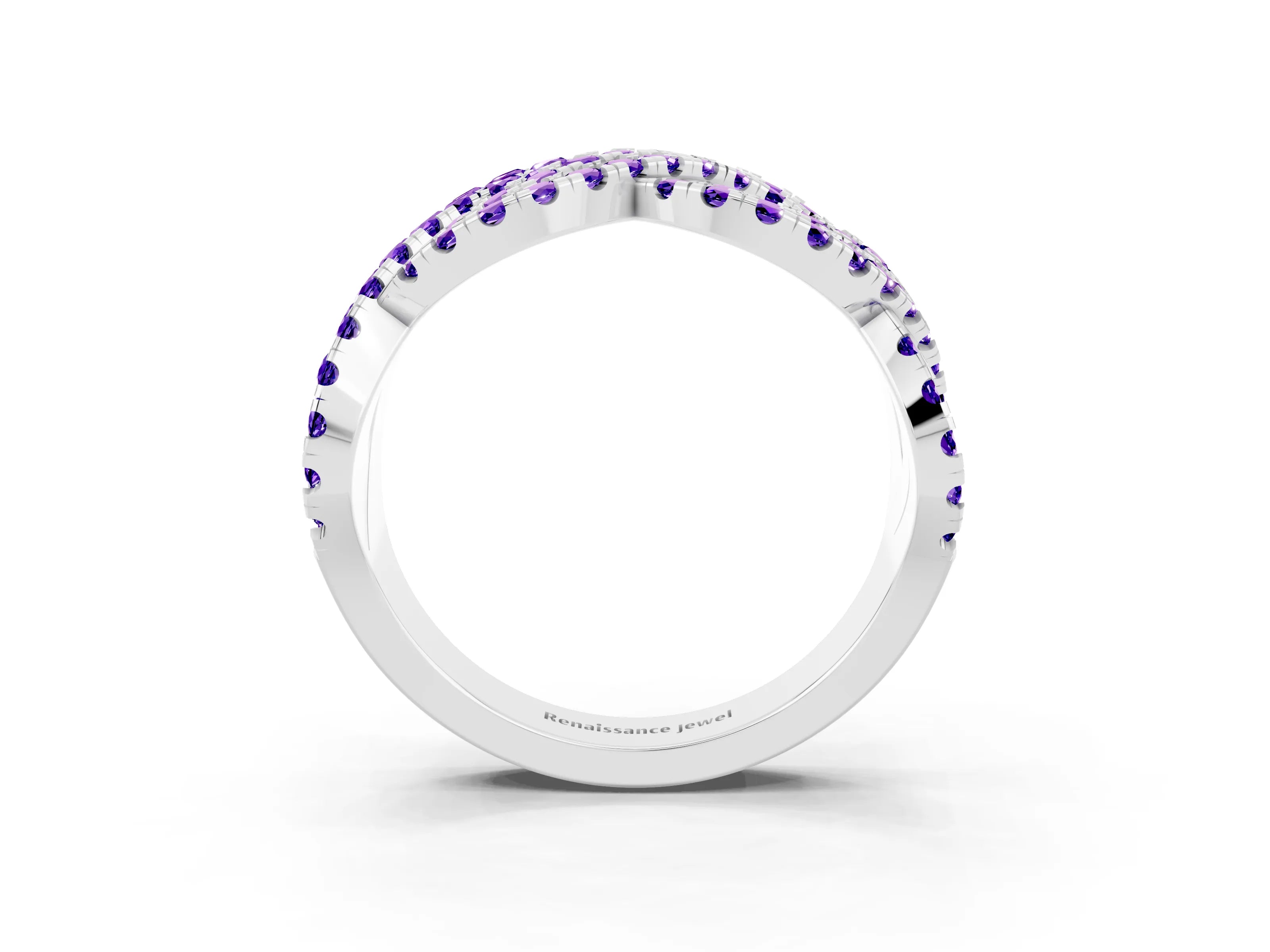 White gold Pavé Round Tanzanite Infinity Twist Band with Shared Prong Setting_9