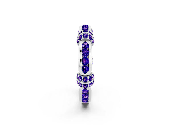 White Gold Tanzanite Pave Link Wedding Band with Channel Set Top Panel