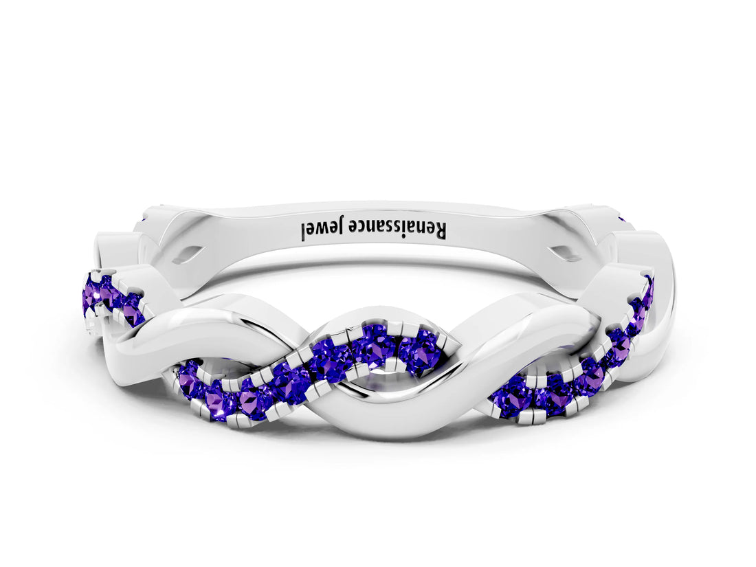 White gold Pavé Round Tanzanite Twist Eternity Band with Shared Prong Setting_50