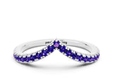 White gold Pavé Round Tanzanite V-Shaped Chevron Band with Shared Prong Setting_6