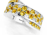 White gold Pavé Round Yellow Sapphire Crossover Band with Bead Prong Setting_7