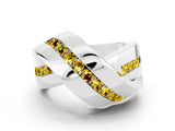 White gold Pavé Round Yellow Sapphire Crossover Band with Channel Setting_18