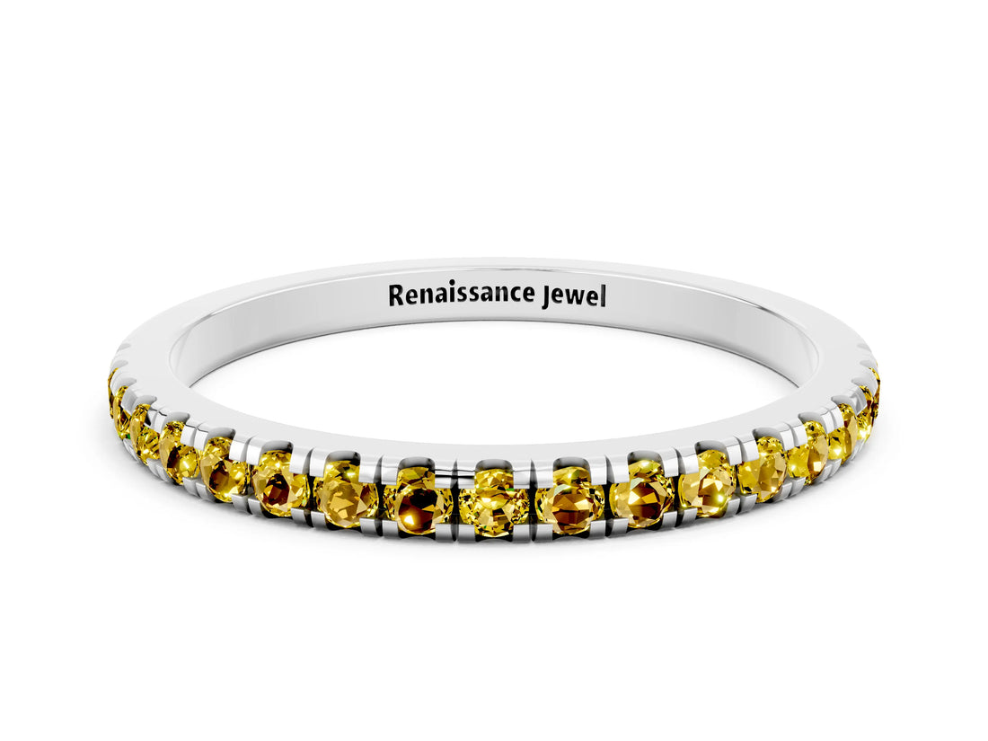 White gold Pavé Round Yellow Sapphire Half Eternity Band with Shared Prong Setting_18