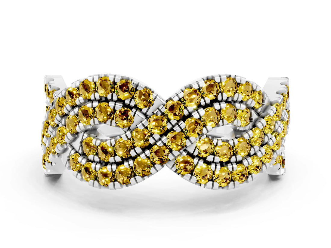 White gold Pavé Round Yellow Sapphire Infinity Twist Band with Shared Prong Setting_6