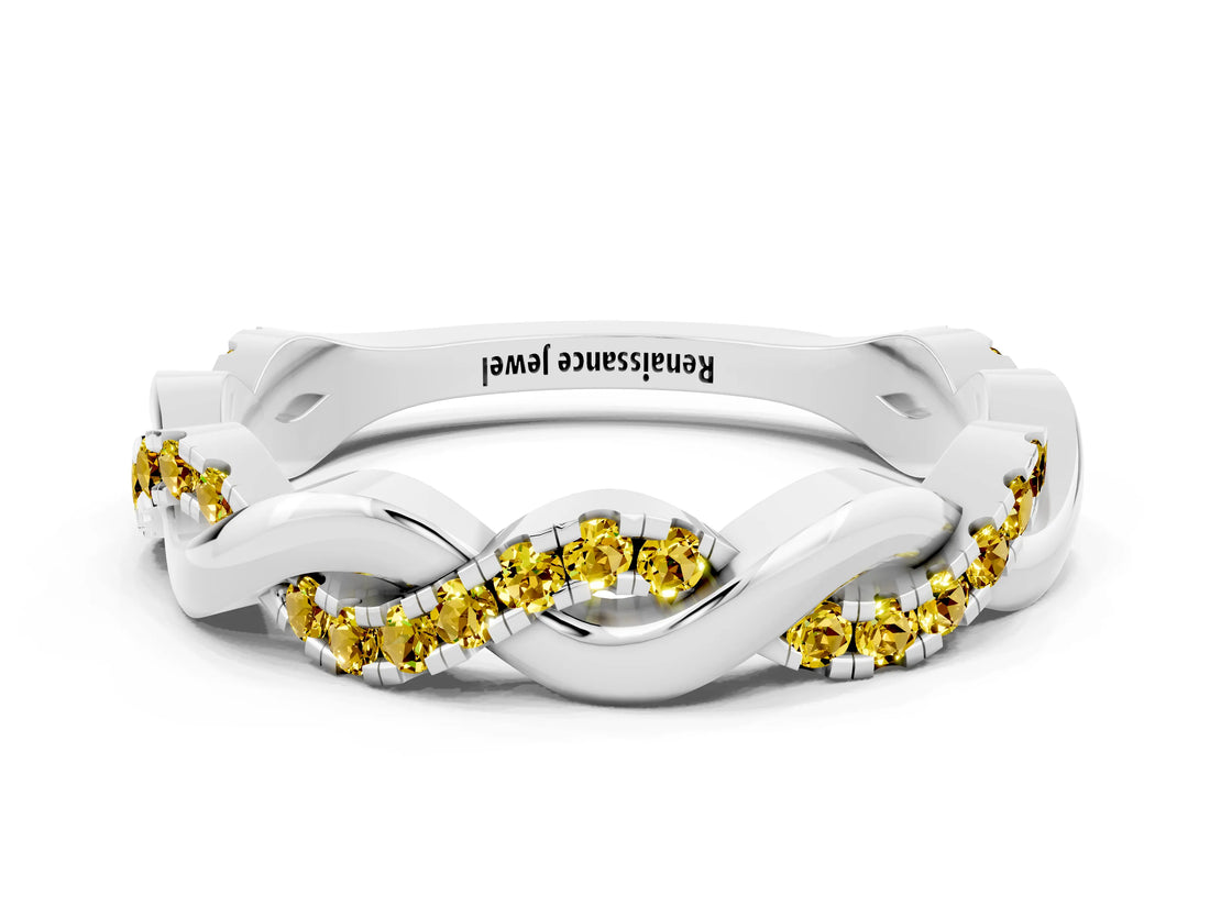 White gold Pavé Round Yellow Sapphire Twist Eternity Band with Shared Prong Setting_50