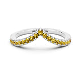 White gold Pavé Round Yellow Sapphire V-Shaped Chevron Band with Shared Prong Setting_30