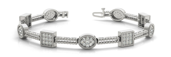White gold Pavé Round and Square Diamond Rope Bracelet with Bezel Setting