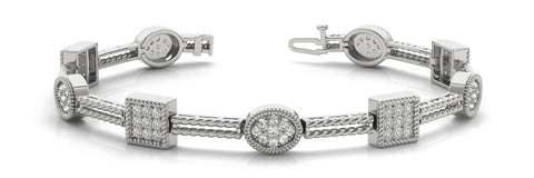 White gold Pavé Round and Square Diamond Rope Bracelet with Bezel Setting
