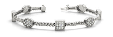 White gold Pavé Round and Square Diamond Twisted Cable Bracelet