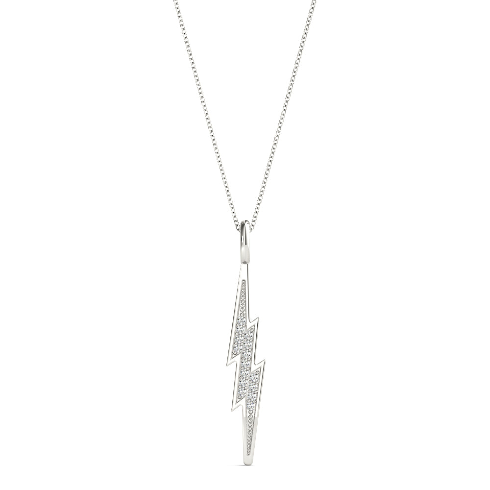 White gold Pavé Set Lightning Bolt Pendant with Round Cut Stones