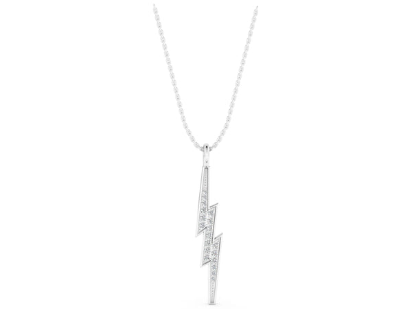 Silver Pavé Set Lightning Bolt Pendant with Round Cut Stones