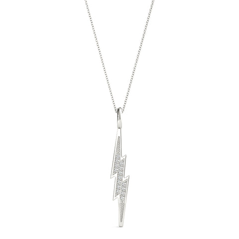 White gold Pavé Set Lightning Bolt Pendant with Round Cut Stones