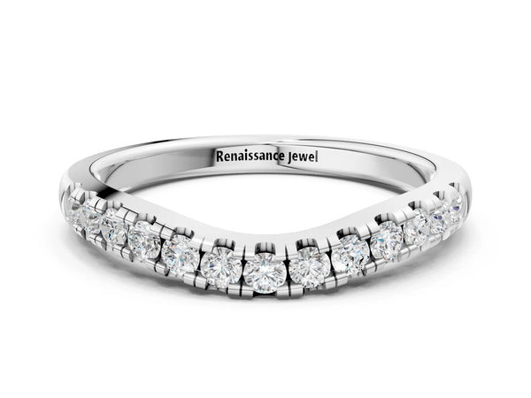 Platinum Pavé Set Round Diamond Curved Band with Shared Prong Setting