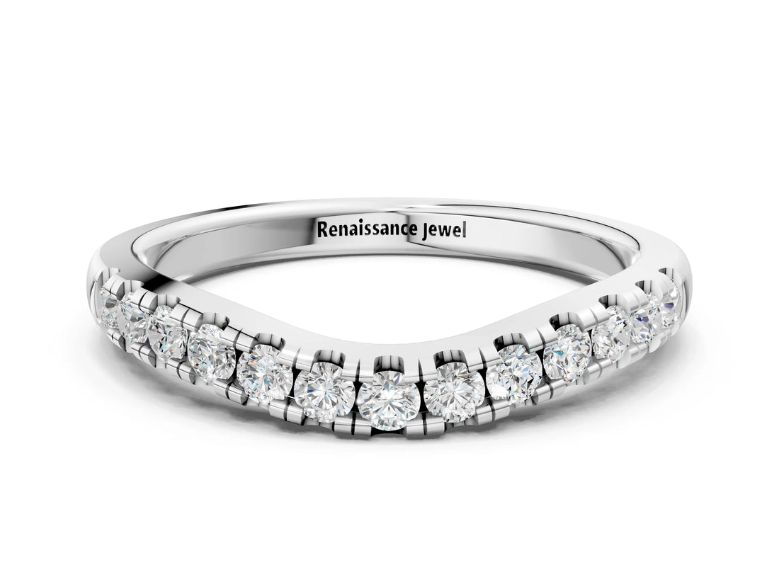 White gold Pavé Set Round Diamond Curved Band with Shared Prong Setting_12