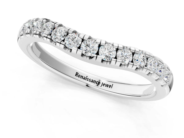 Platinum Pavé Set Round Diamond Curved Band with Shared Prong Setting