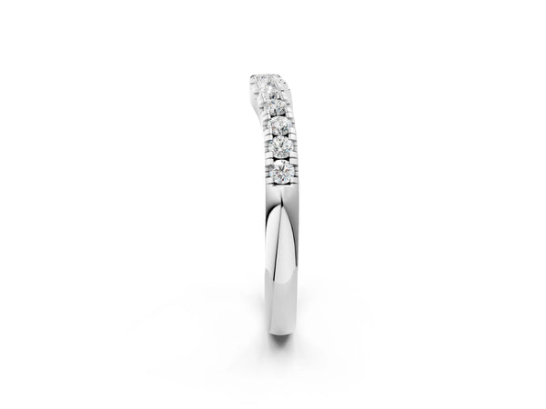 White gold Pavé Set Round Diamond Curved Band with Shared Prong Setting