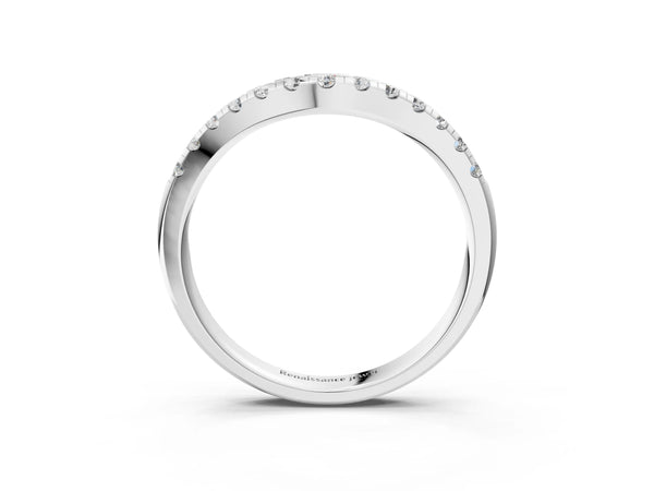 White gold Pavé Set Round Diamond Curved Band with Shared Prong Setting