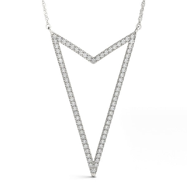 White gold Pavé Set Round Diamond V-Shape Pendant