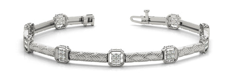 White gold Pavé Square Diamond Cable Bracelet with Bezel Prong Setting